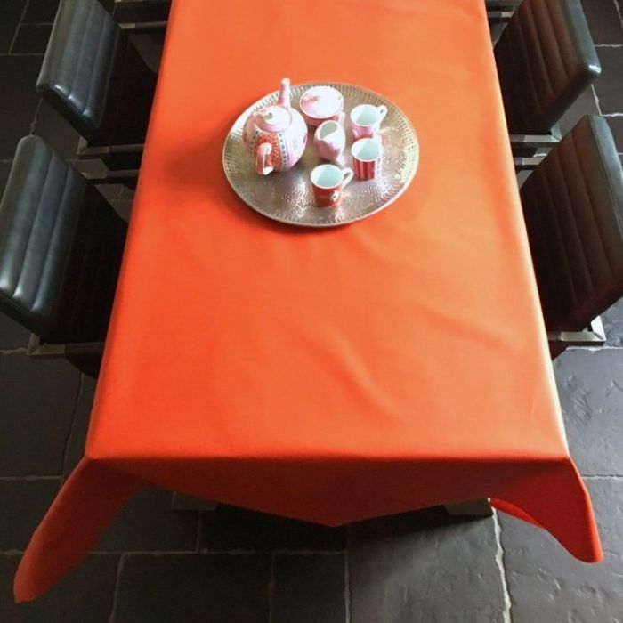 Boom haag maatschappij Gecoat tafellinnen Lino Oranje/Rood - TafelzeilOnline