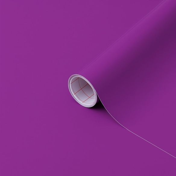 Volle rol plakkende folie in matte paarse kleur, 45cm breed en 15m lang.