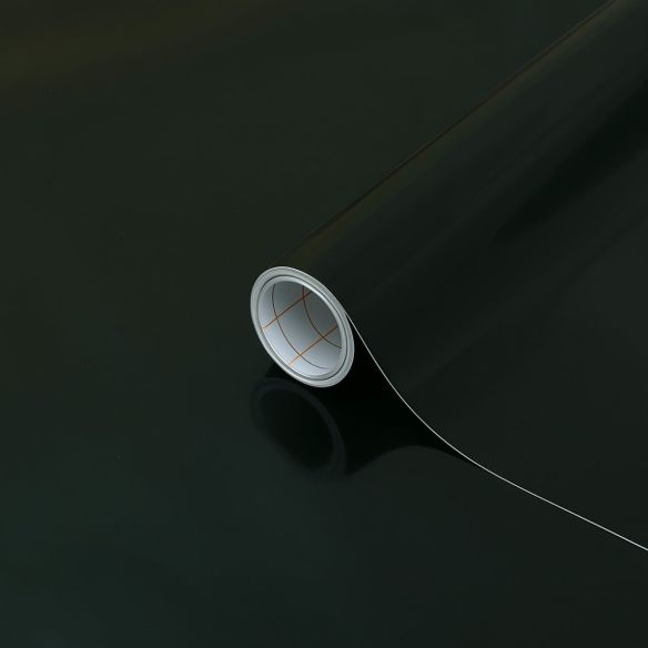 Volle rol plakkende folie in uni zwart glossy, 67,5 cm breed en 15 m lang, geschikt voor tafels.