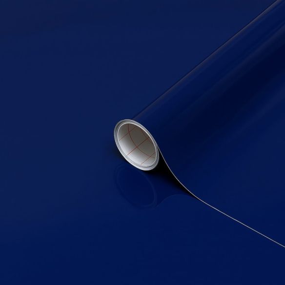 Marineblauwe glossy plakfolie op rol, 45cm breed en 15m lang, ideaal voor tafels.