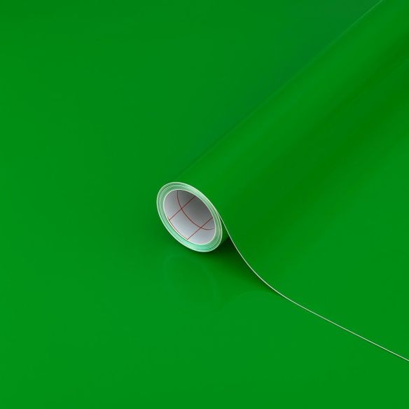 Lichtgroene glossy plakfolie op een rol, 45cm breed en 15m lang, ideaal voor tafelbescherming.