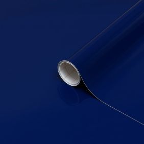 Marineblauwe glossy plakfolie op rol, 45cm breed en 15m lang, ideaal voor tafels.