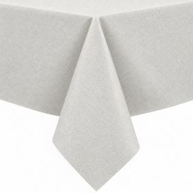Gecoat tafelkleed Roa Creme met een fijne textuur in een lichte crèmekleur, strak gedrapeerd over een tafel voor een nette en moderne uitstraling.