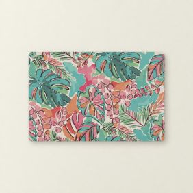 Rechthoekige placemat Zomerse bladeren met een kleurrijk patroon van tropische bladeren in groen, roze en oranje tinten op een lichte achtergrond.
