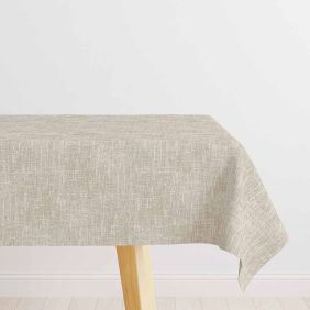 Gecoat tafellinnen molton in lichtbruin, 140cm breed en 25m lang, geschikt als tafelbeschermer.