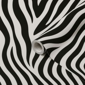 Zwart-witte zebraprint plakfolie op rol, 45cm breed en 15m lang, ideaal voor tafels.