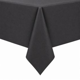 Effen antracietkleurig tafelzeil met molton rug, strak over een tafel gedrapeerd voor een moderne en beschermende uitstraling in het interieur.