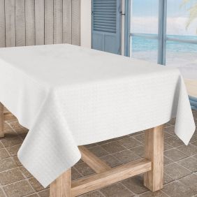 Gecoat tafellinnen in wit, 140cm x 20m, geschikt voor tafels, met een gladde textuur.